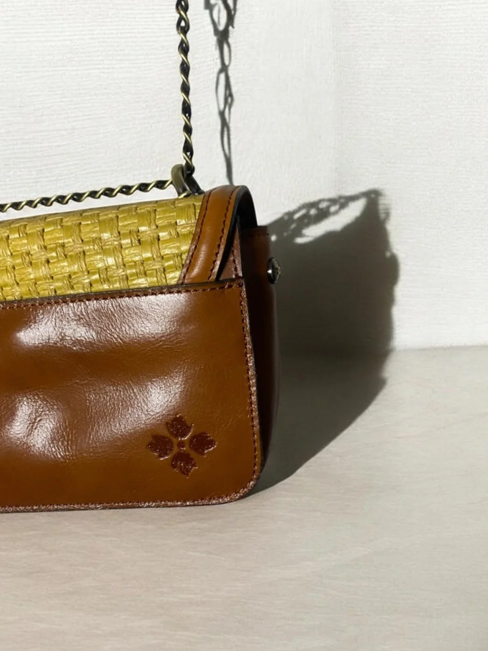 Patricia Nash Leather & Woven Straw Flap Crossbody Bag - Pristine Condition